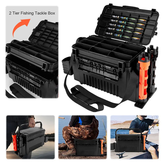 Portable Fishing Tackle Box 2 Tier Lure Hook Storage Case
