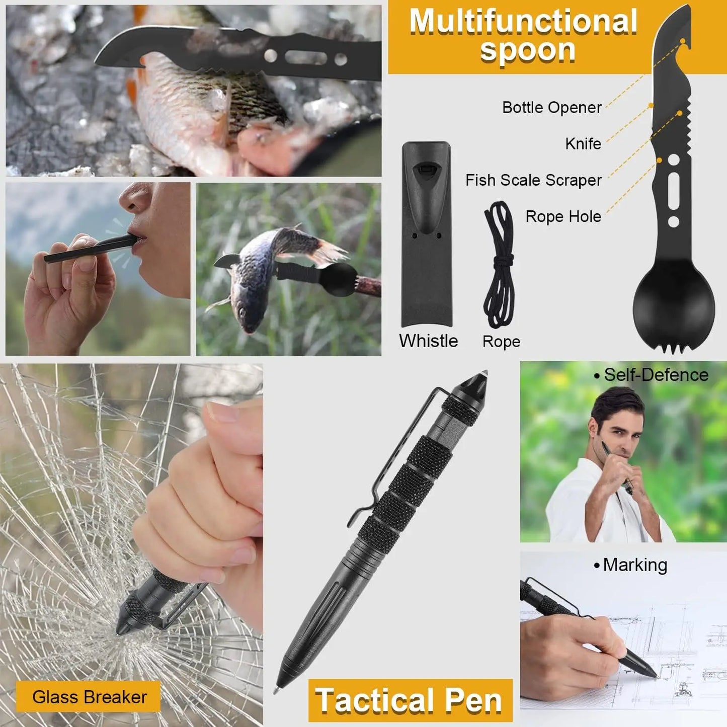 19-in-1 Survival Kit for Men with Compass and Whistle