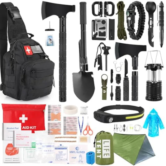 Survival Kit 268 Pcs Emergency Gear With First Aid Kit Camping Axe Headlamp