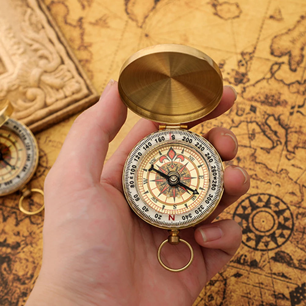 Brass Compass for Outdoor Camping and Hiking Retro Flip Navigation