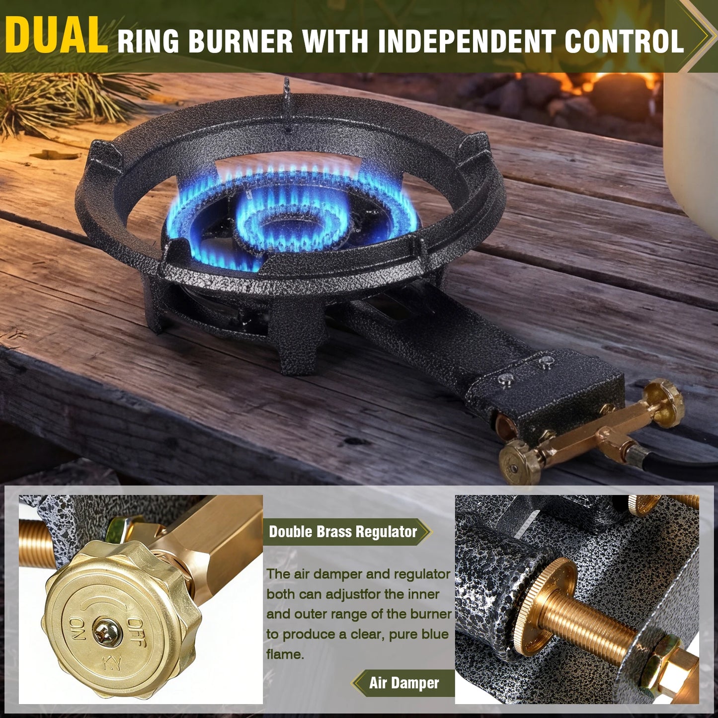 90,000 BTU Propane Wok Burner Outdoor Heavy Duty Cast Iron