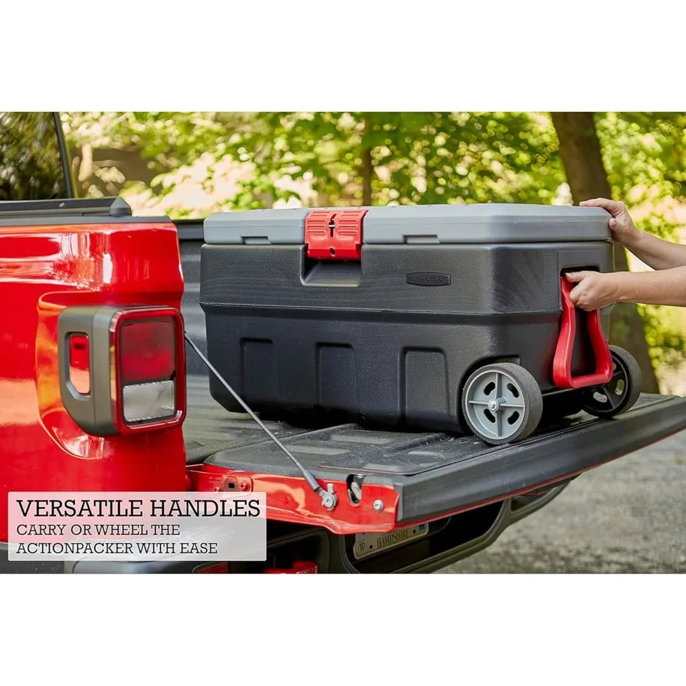 ActionPacker Lockable Plastic Storage Bin With Lid And Wheels