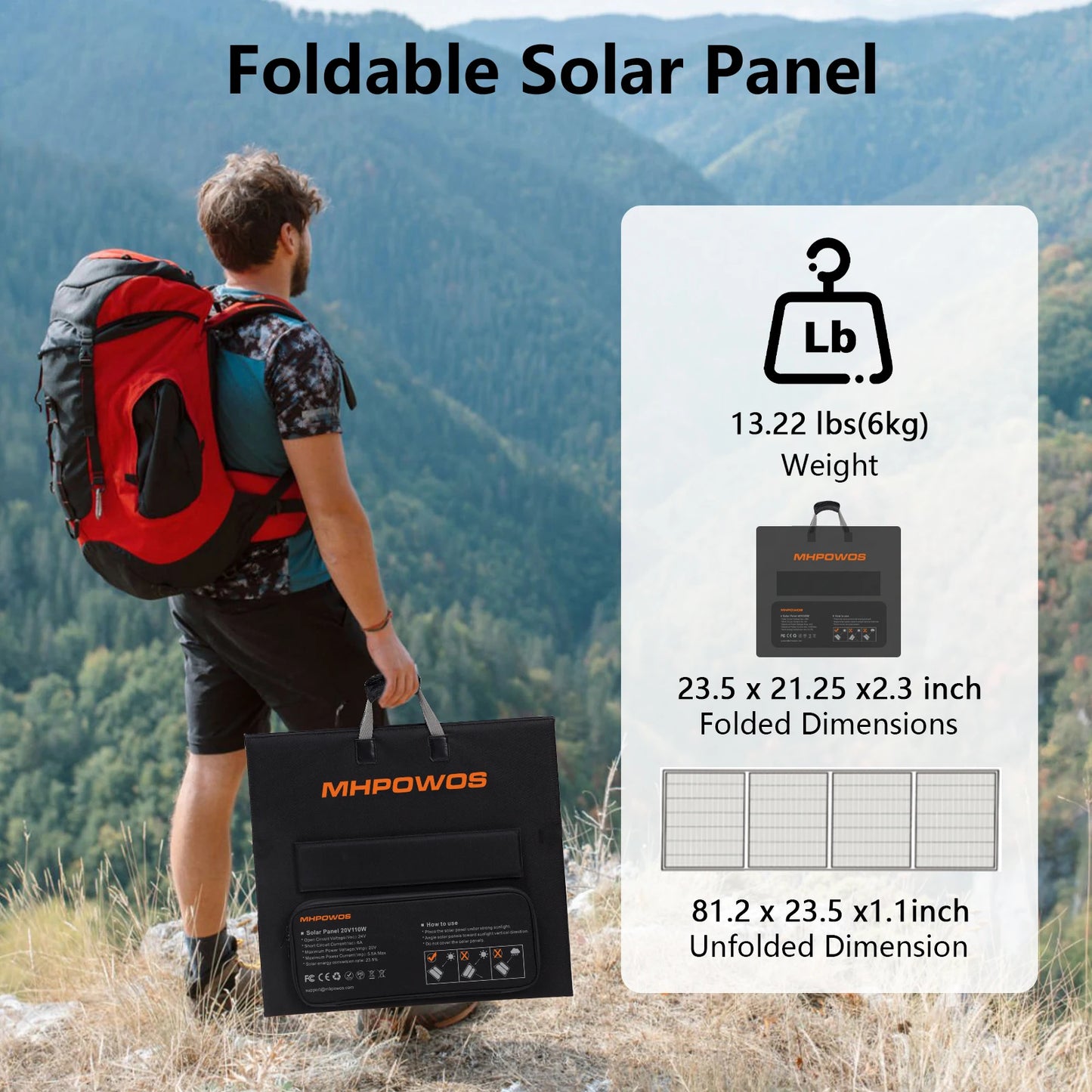 MHPOWOS 220W Portable Foldable Waterproof Solar Panel For Power Station