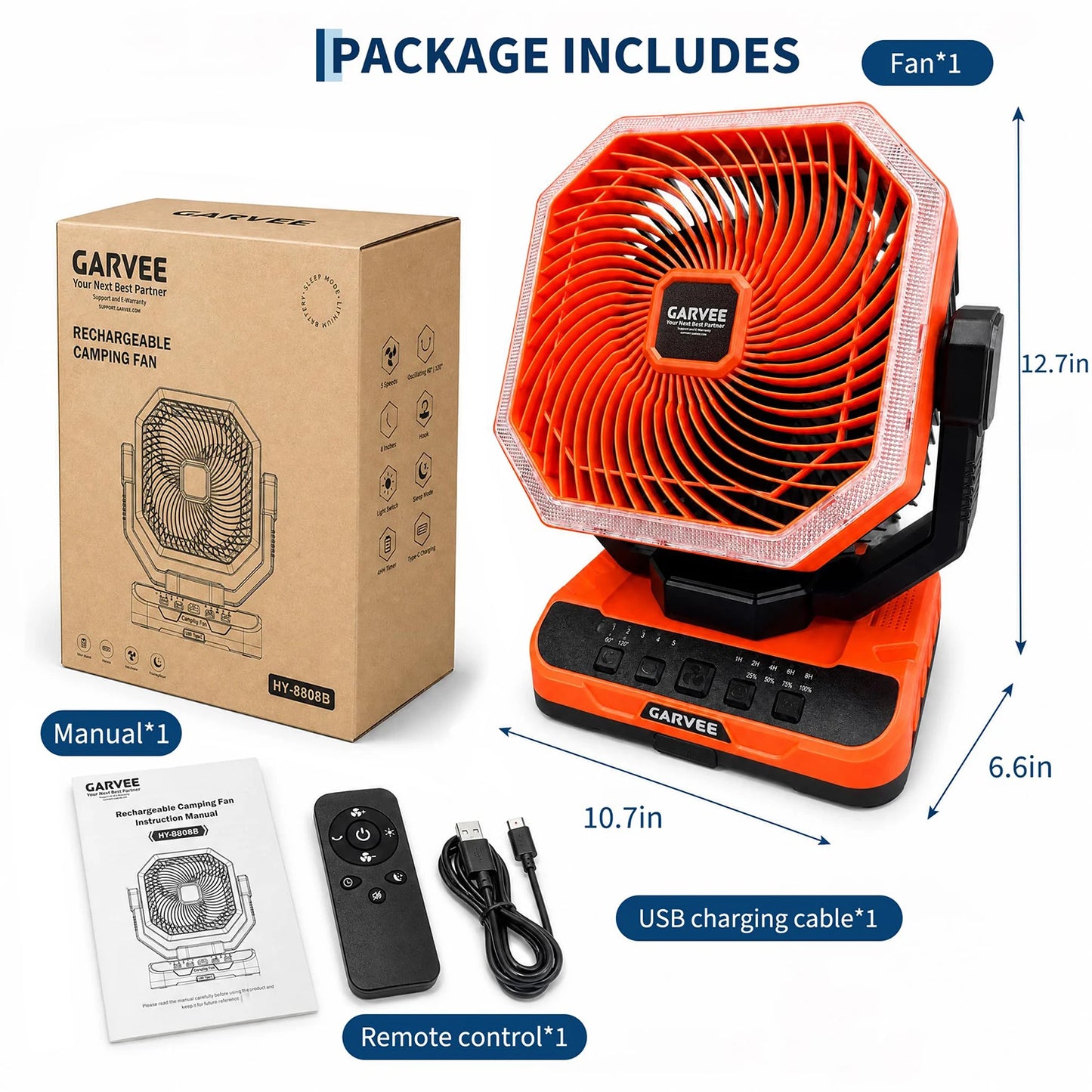 HiMISS Portable Camping Fan 40000mAh Remote LED Light 5 Speeds
