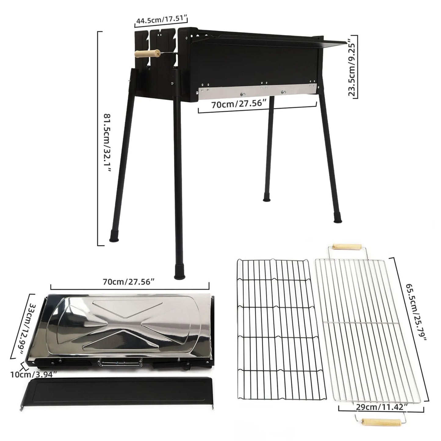 BymaocarCN Portable Charcoal Grill Freestanding With 3 Gear Height Adjustment