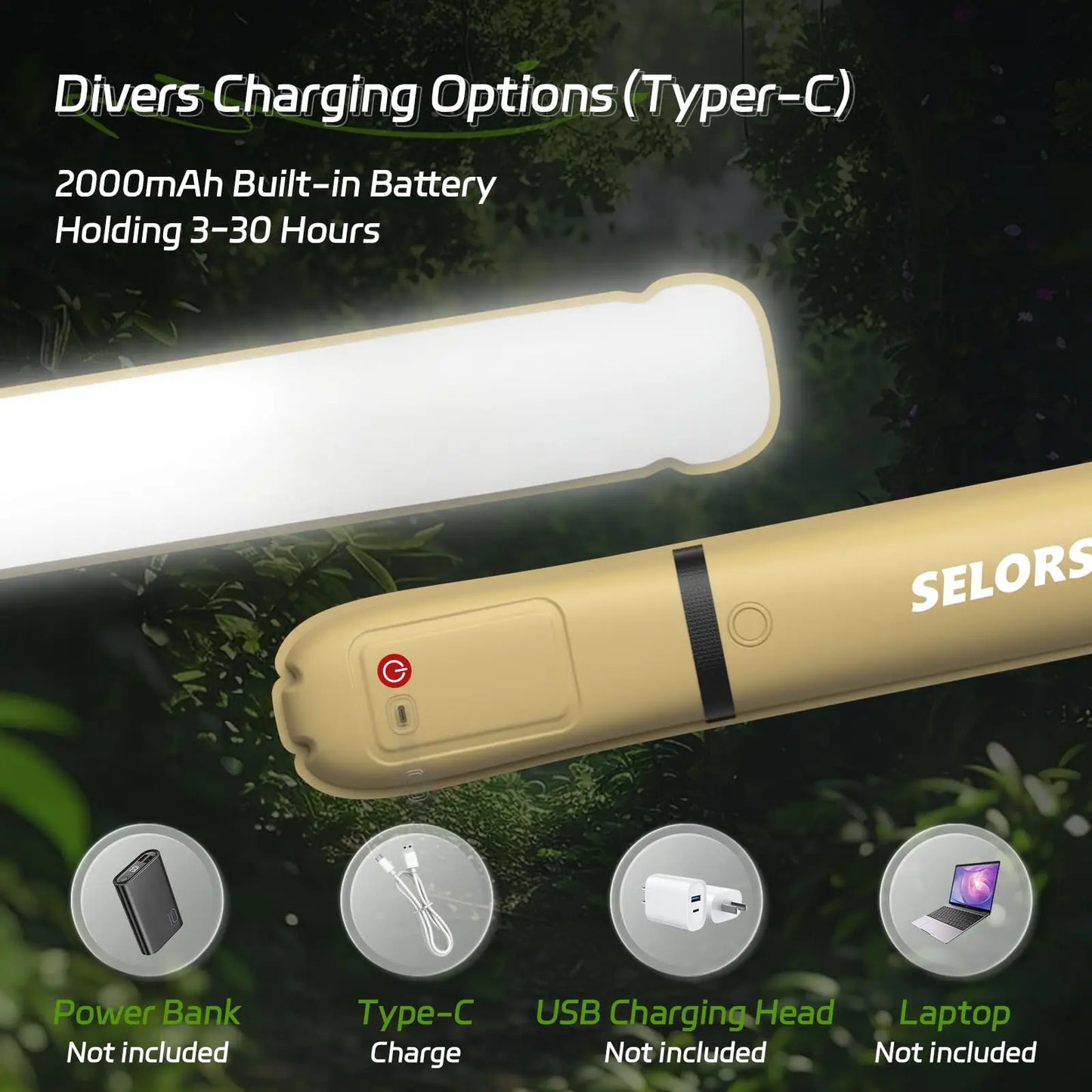 Selorss Rechargeable Portable Camping Light 2000mAh Waterproof Tent Lamp