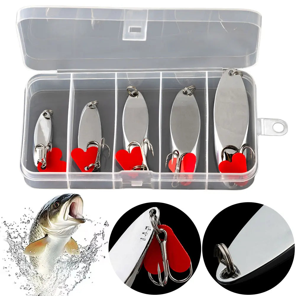 5Pc Metal Jig Spoon Spinner Lure Set For Bass Pike