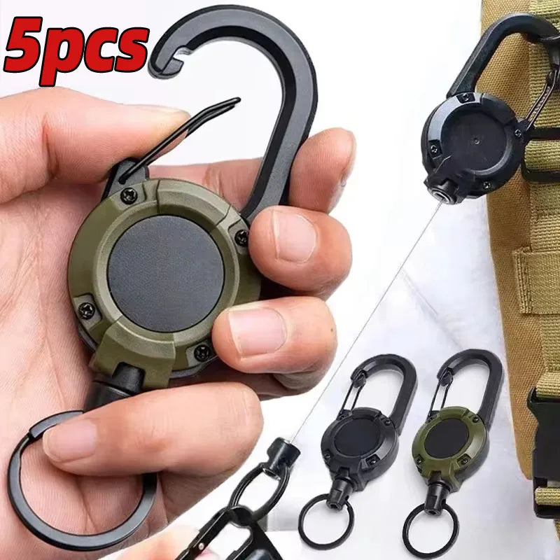 Retractable Heavy Duty Carabiner Key Ring With Steel Wire Rope