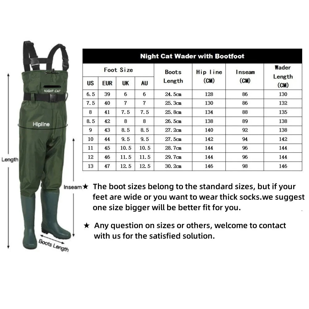 Night Cat Chest Wader Waterproof Unisex Fishing and Hunting Gear