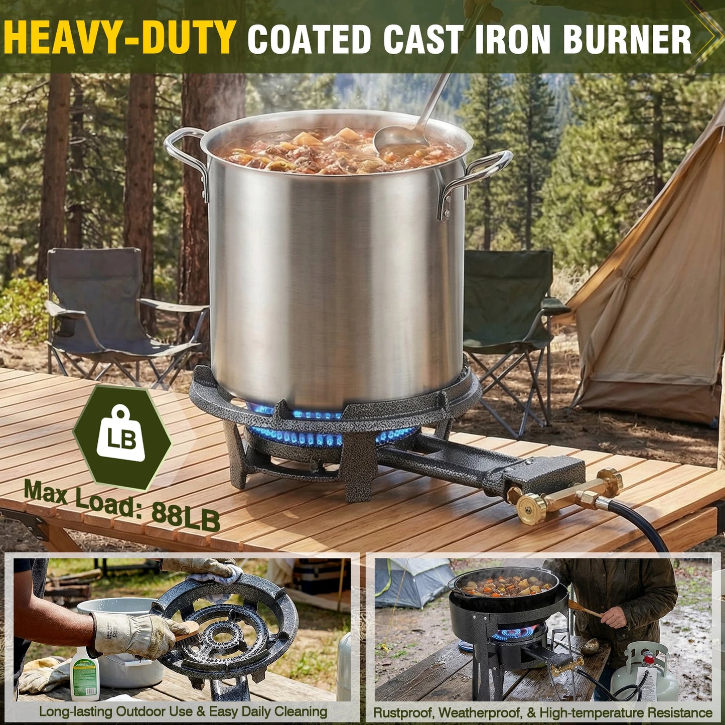 90,000 BTU Propane Wok Burner Outdoor Heavy Duty Cast Iron