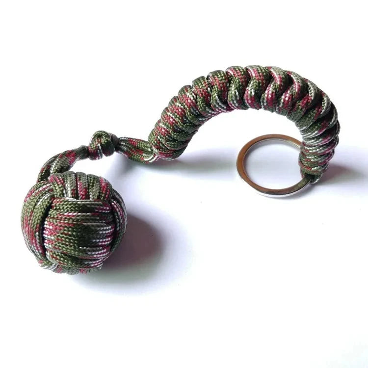 Outdoor Self Defense Umbrella Rope With Monkey Fist Steel Ball Paracord Keychain