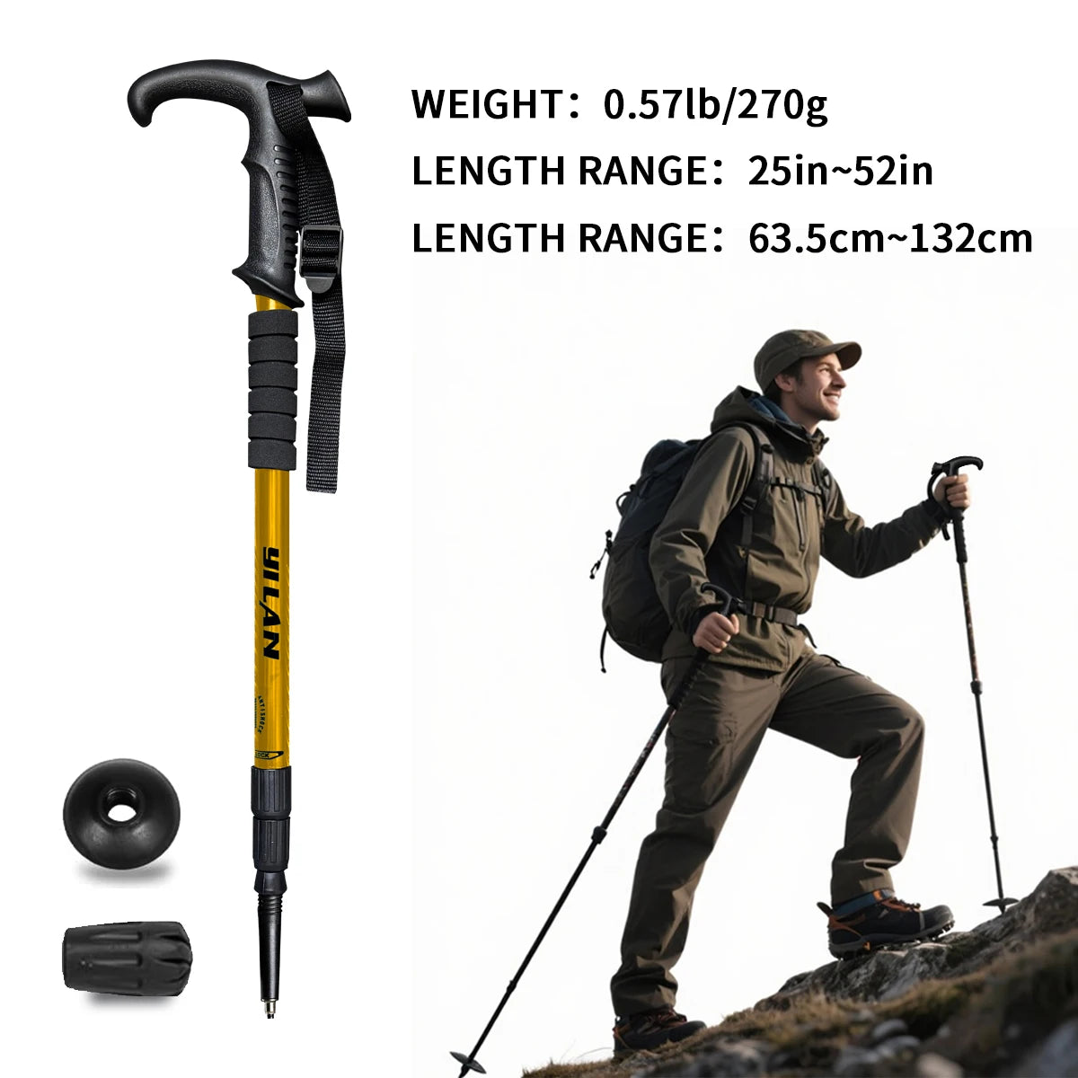 Ultralight Aluminum Hiking Poles With Shock Absorber And Quick Locking
