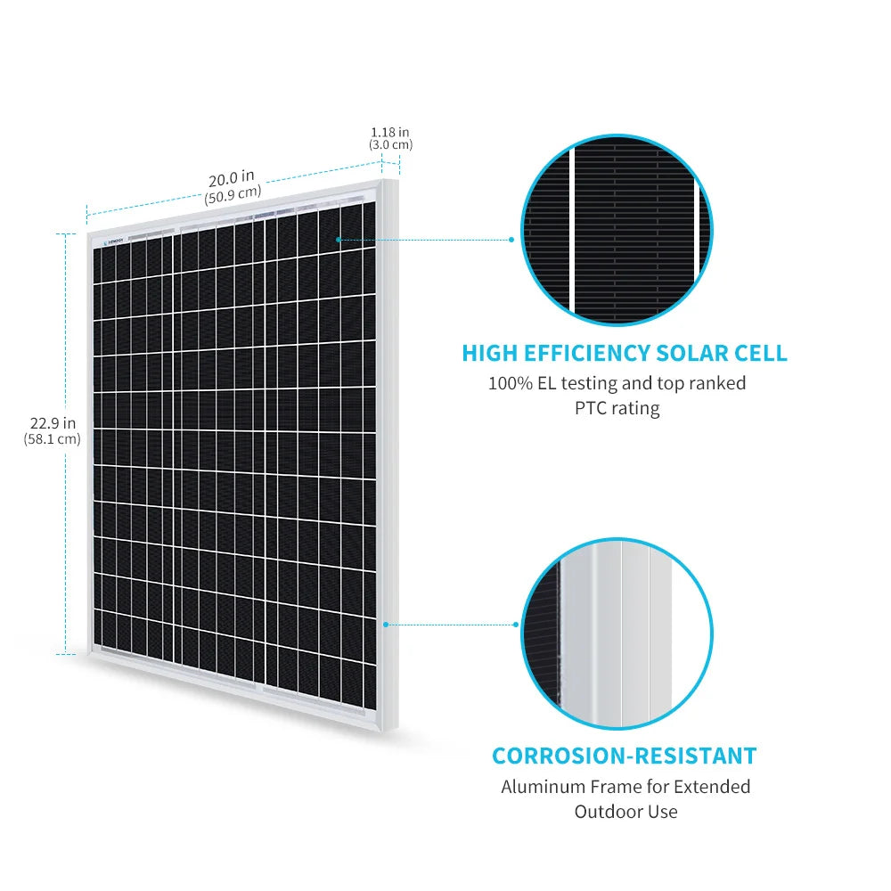 Renogy 50W 12V Mono Solar Panel for RV Marine Applications