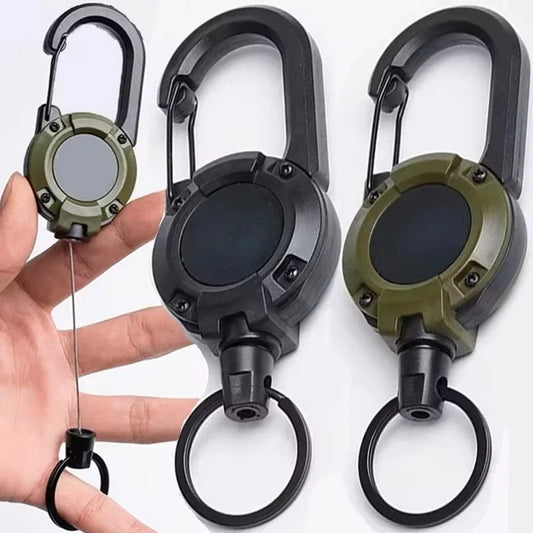 Retractable Heavy Duty Carabiner Key Ring With Steel Wire Rope