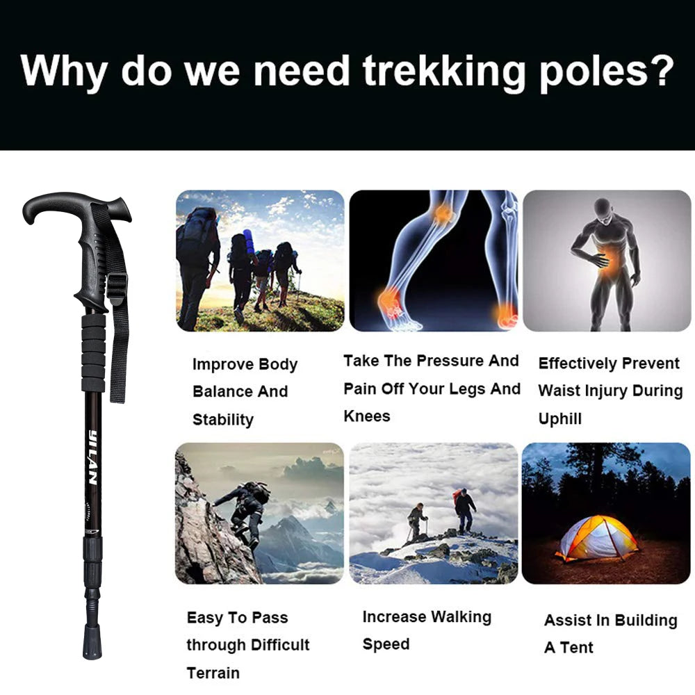 Ultralight Aluminum Hiking Poles With Shock Absorber And Quick Locking
