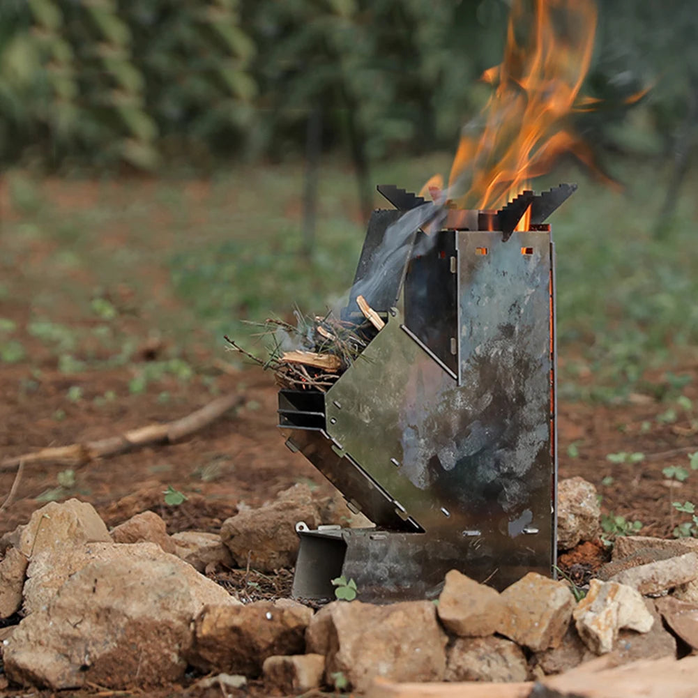 Stainless Steel BBQ Rocket Stove Portable Detachable Wood Burner