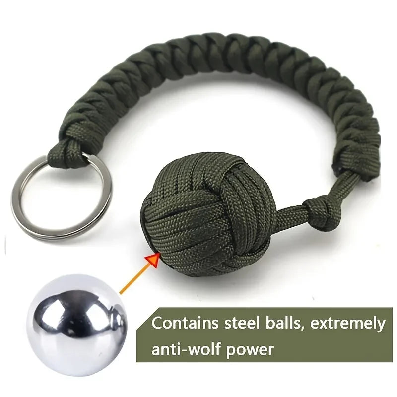 Outdoor Self Defense Umbrella Rope With Monkey Fist Steel Ball Paracord Keychain