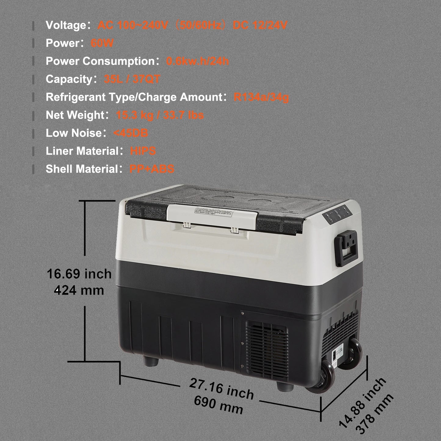Portable Electric Car Refrigerator With Wheel Compressor Freezer