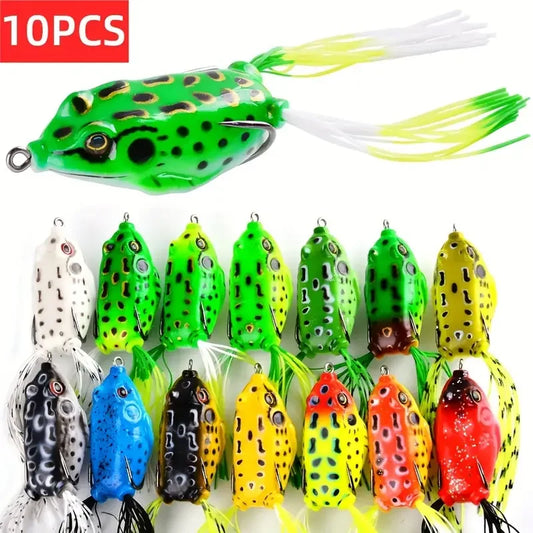 Frog Shape Soft Tube Lure 10Pcs With Hooks Topwater