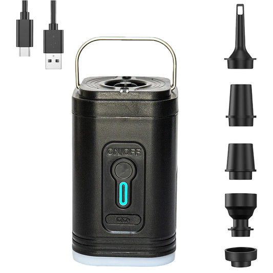 Portable Rechargeable Air Pump With LED Light Type C USB 5 Nozzles