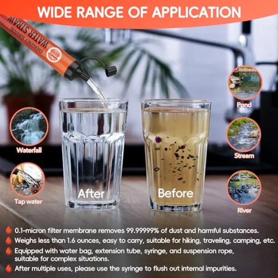 OLOEYCN Emergency Water Filter Straws for Hiking and Outdoor Survival