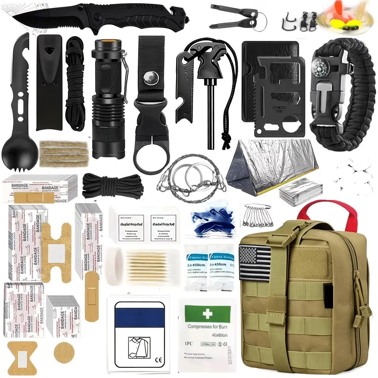 258 Piece Survival and Outdoor Gear Set With Fire Starters and Tools