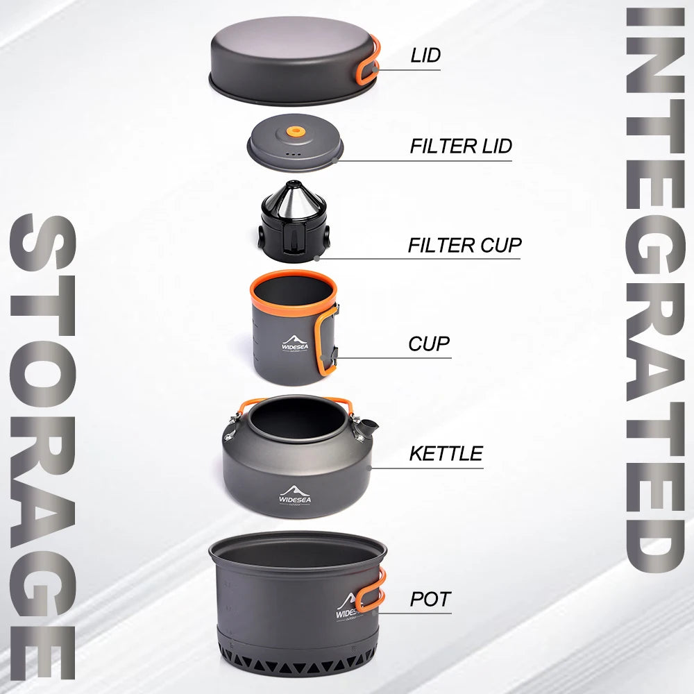 Widesea Outdoor Camping Cookware Set Pots Kettle Coffee Cup Utensils