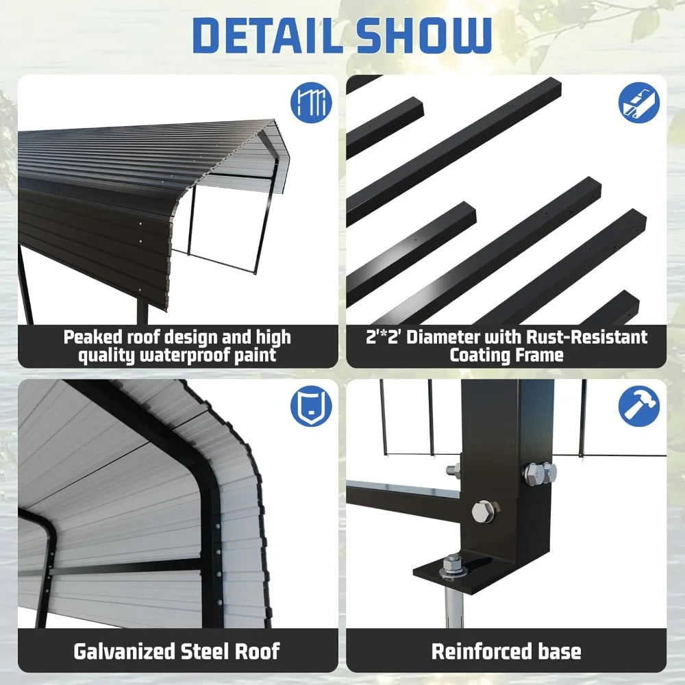 Metal Carport Heavy Duty Canopy With Galvanized Steel Roof Shelter