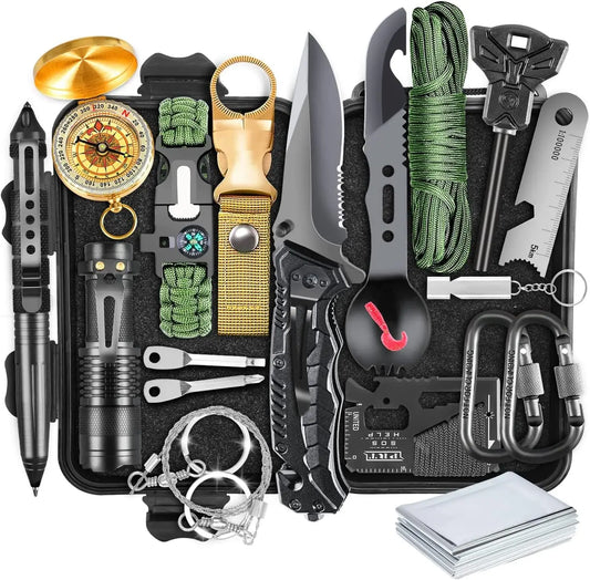 19-in-1 Survival Kit for Men with Compass and Whistle