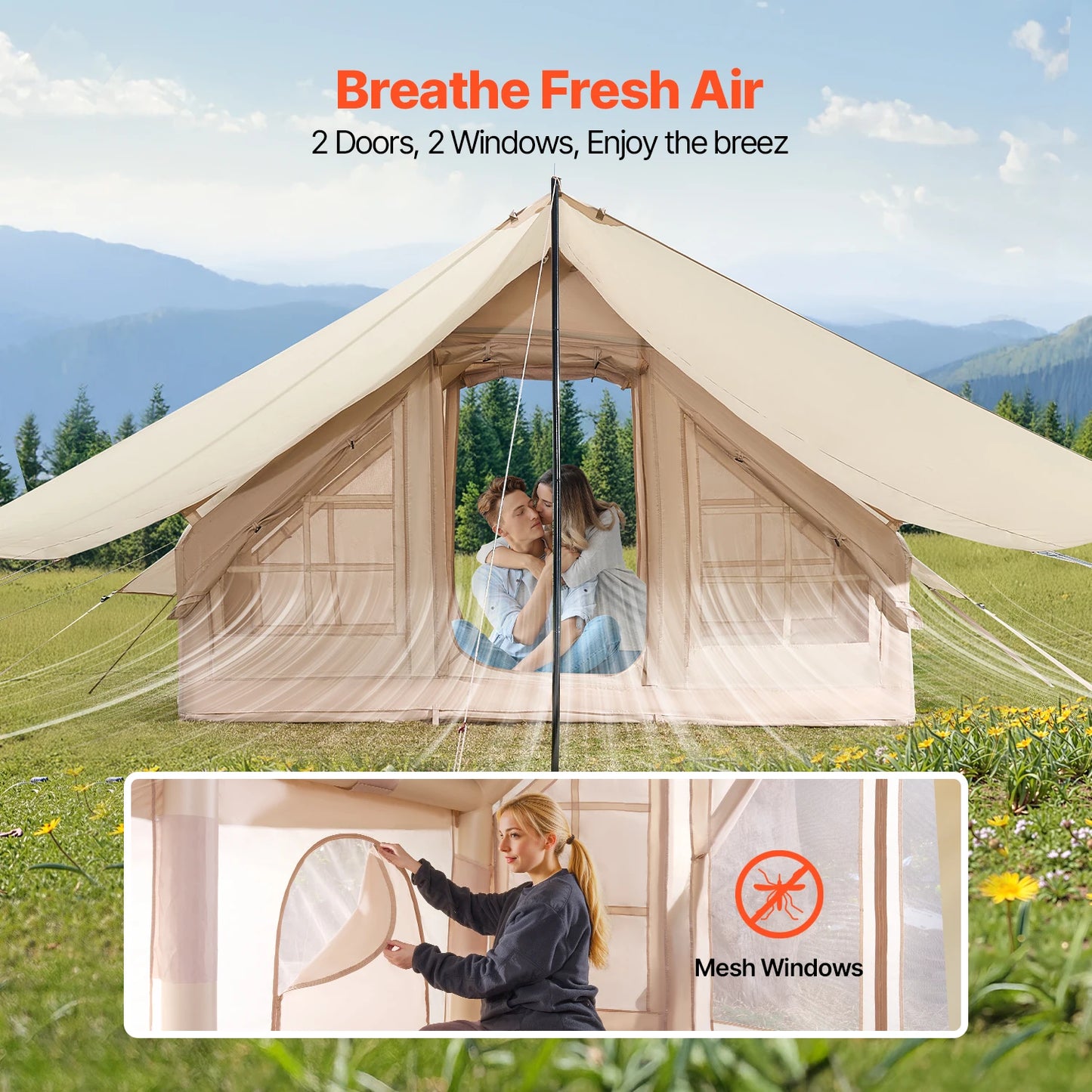 SucceBuy Inflatable Camping Tent for 3-5 People Easy Setup