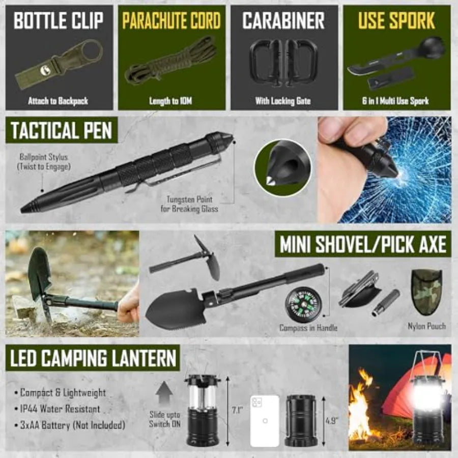 Survival Kit 268 Pcs Emergency Gear With First Aid Kit Camping Axe Headlamp