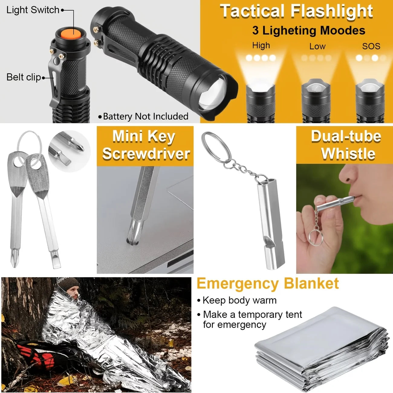 258 Piece Survival and Outdoor Gear Set With Fire Starters and Tools