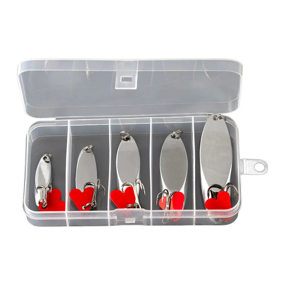 5Pc Metal Jig Spoon Spinner Lure Set For Bass Pike