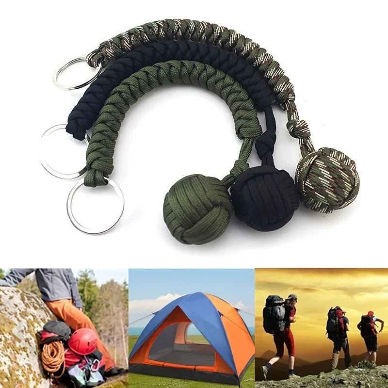 Outdoor Self Defense Umbrella Rope With Monkey Fist Steel Ball Paracord Keychain