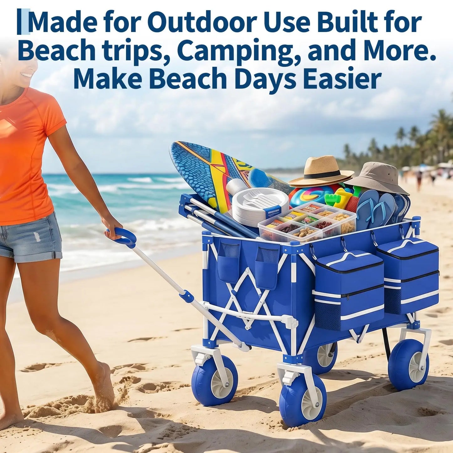HiMISS Heavy Duty Beach Wagon Cart All Terrain Folding Utility Wagon