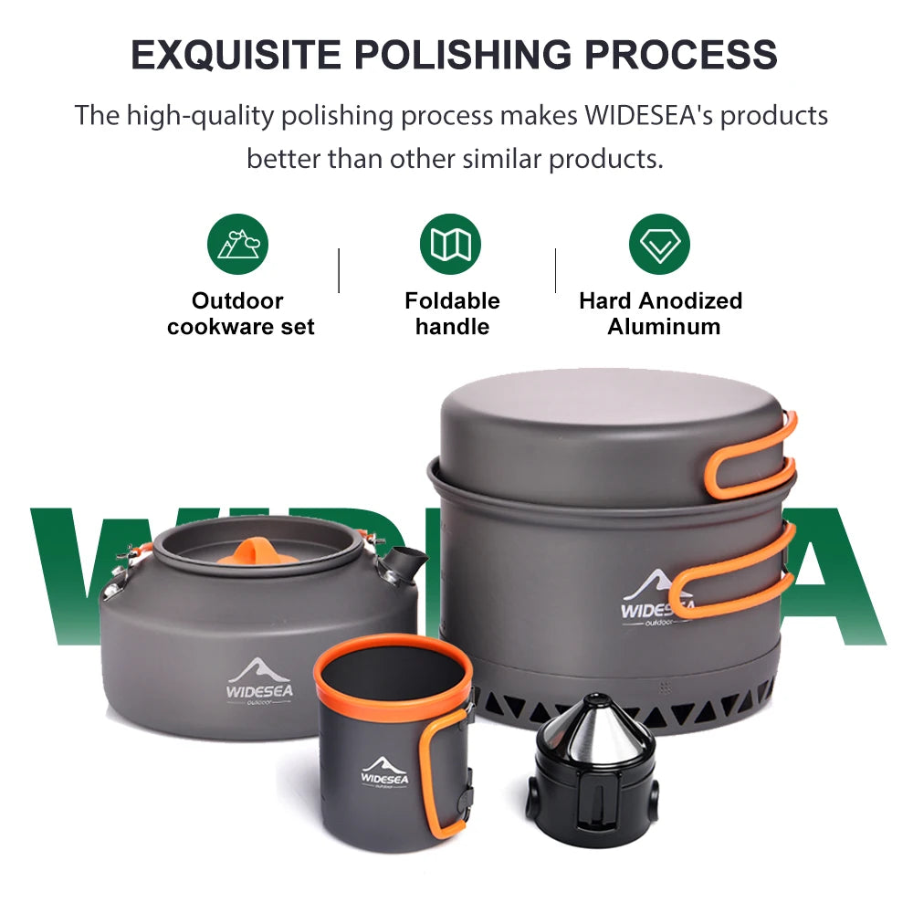 Widesea Outdoor Camping Cookware Set Pots Kettle Coffee Cup Utensils