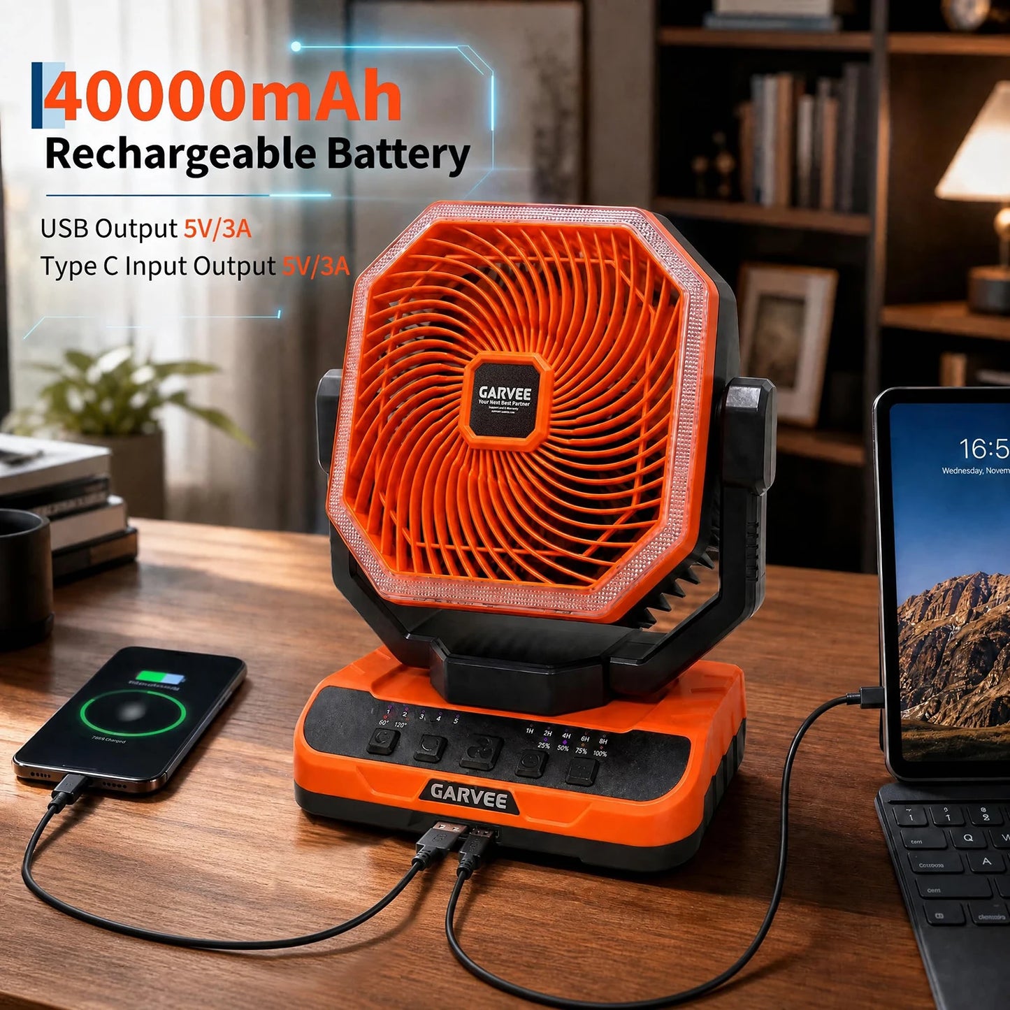 HiMISS Portable Camping Fan 40000mAh Remote LED Light 5 Speeds