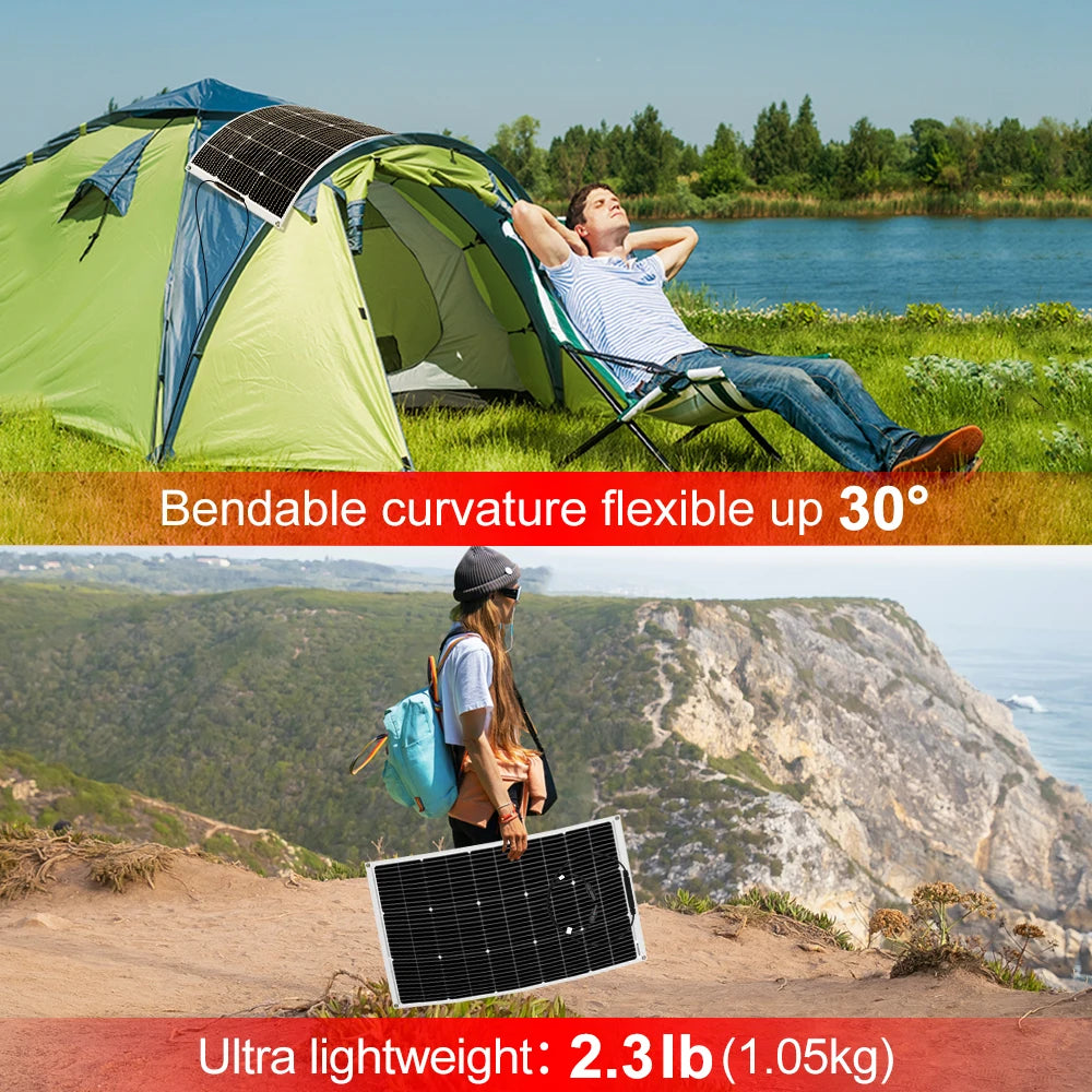 DOKIO 100W Flexible Solar Panel Monocrystalline For Camping RV 12V