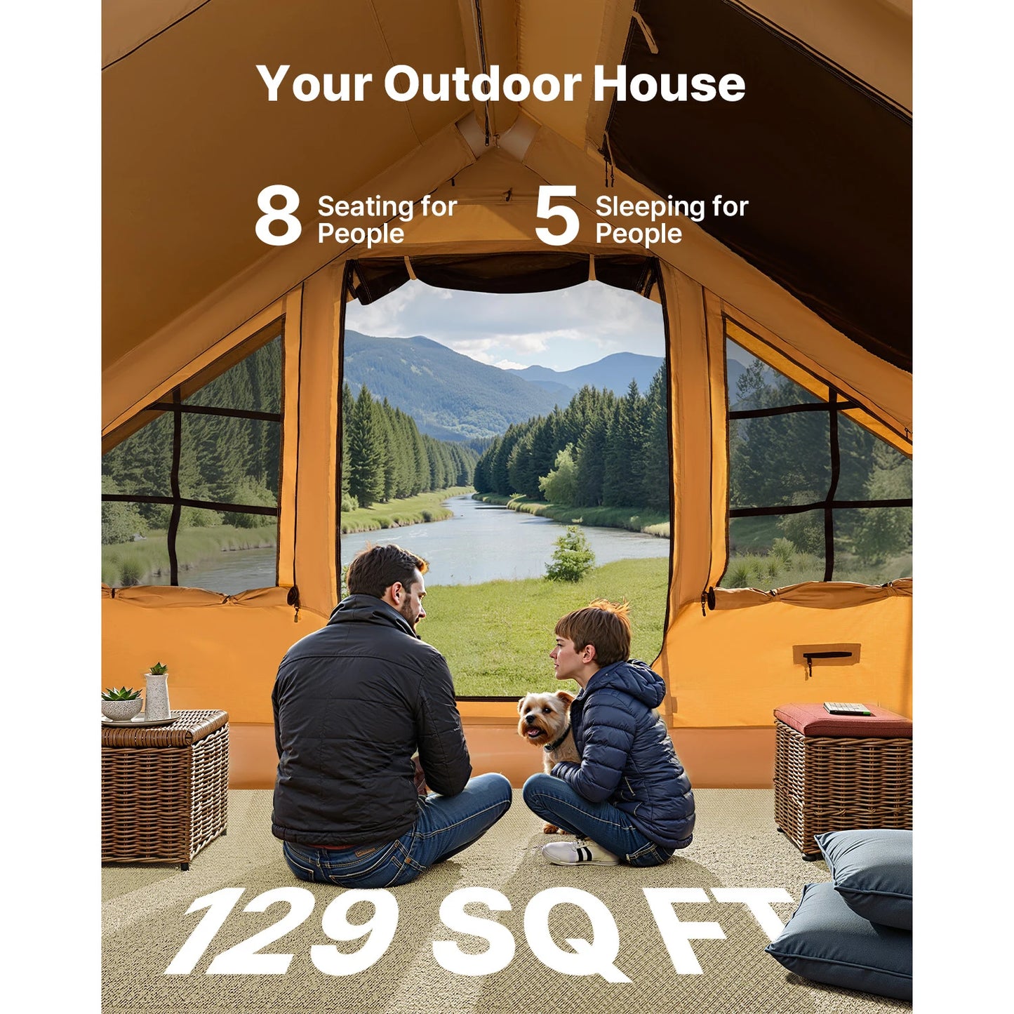 SucceBuy Inflatable Camping Tent With Skylights And Mesh Windows