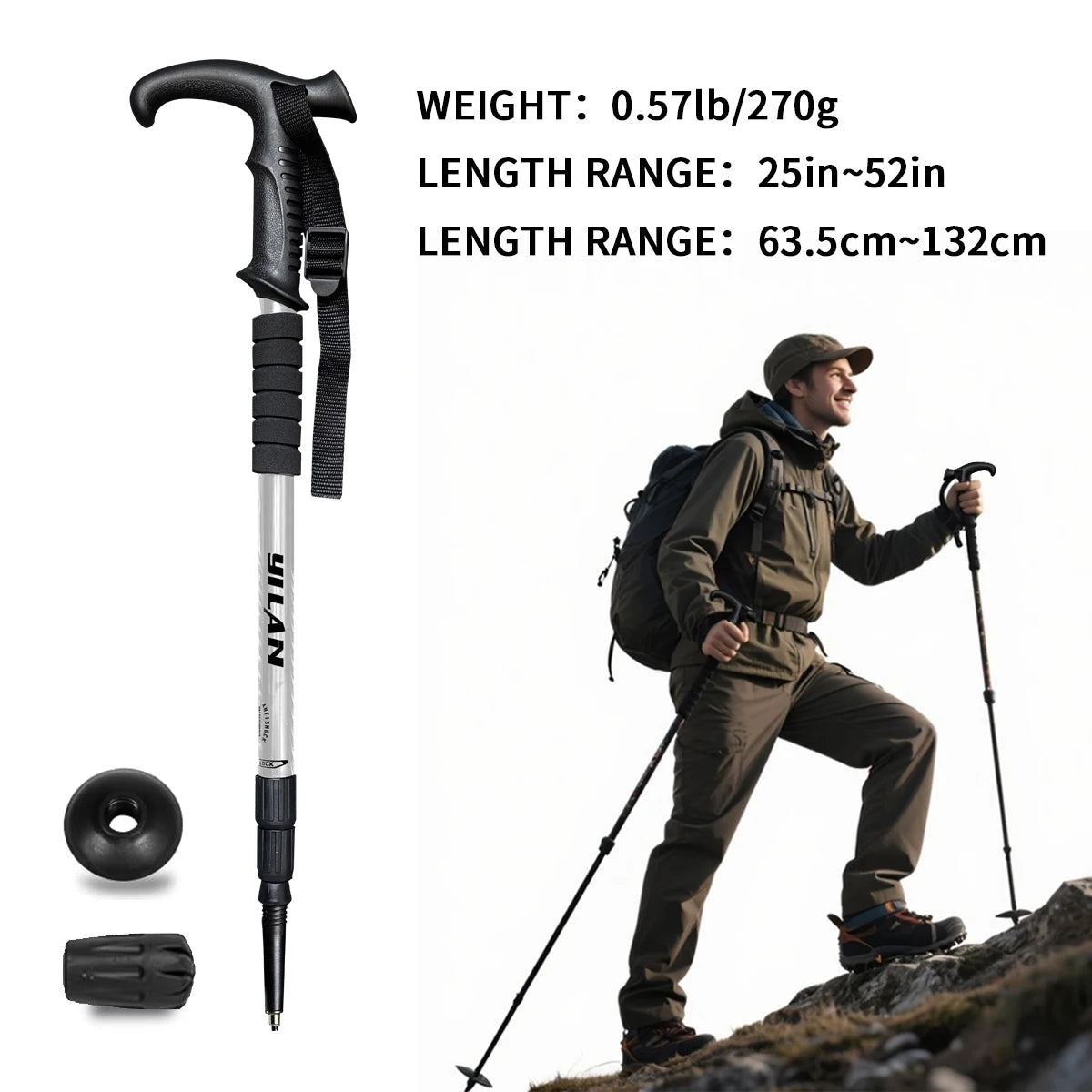 Ultralight Aluminum Hiking Poles With Shock Absorber And Quick Locking